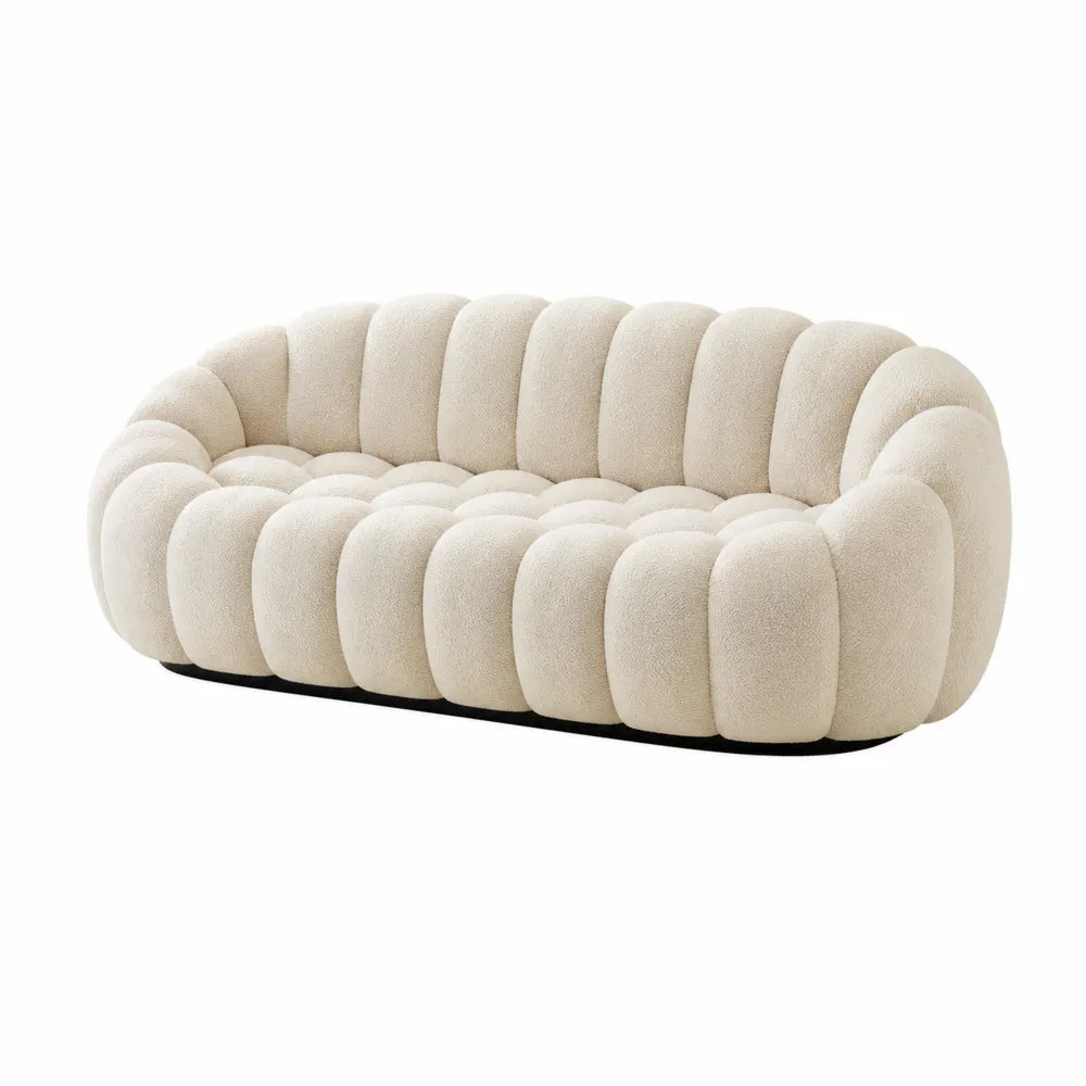 Sofa modułowa tapicerowana tkaniną bouclé kremowa 220cm