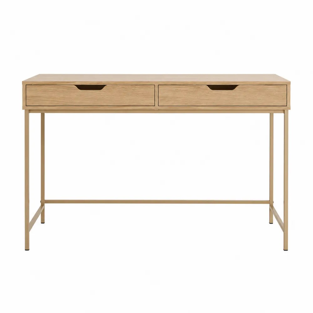 Biurko prostokątne z 2 szufladami z laminowanego MDF i stalowymi nogami, 120 cm, kolor dębowy