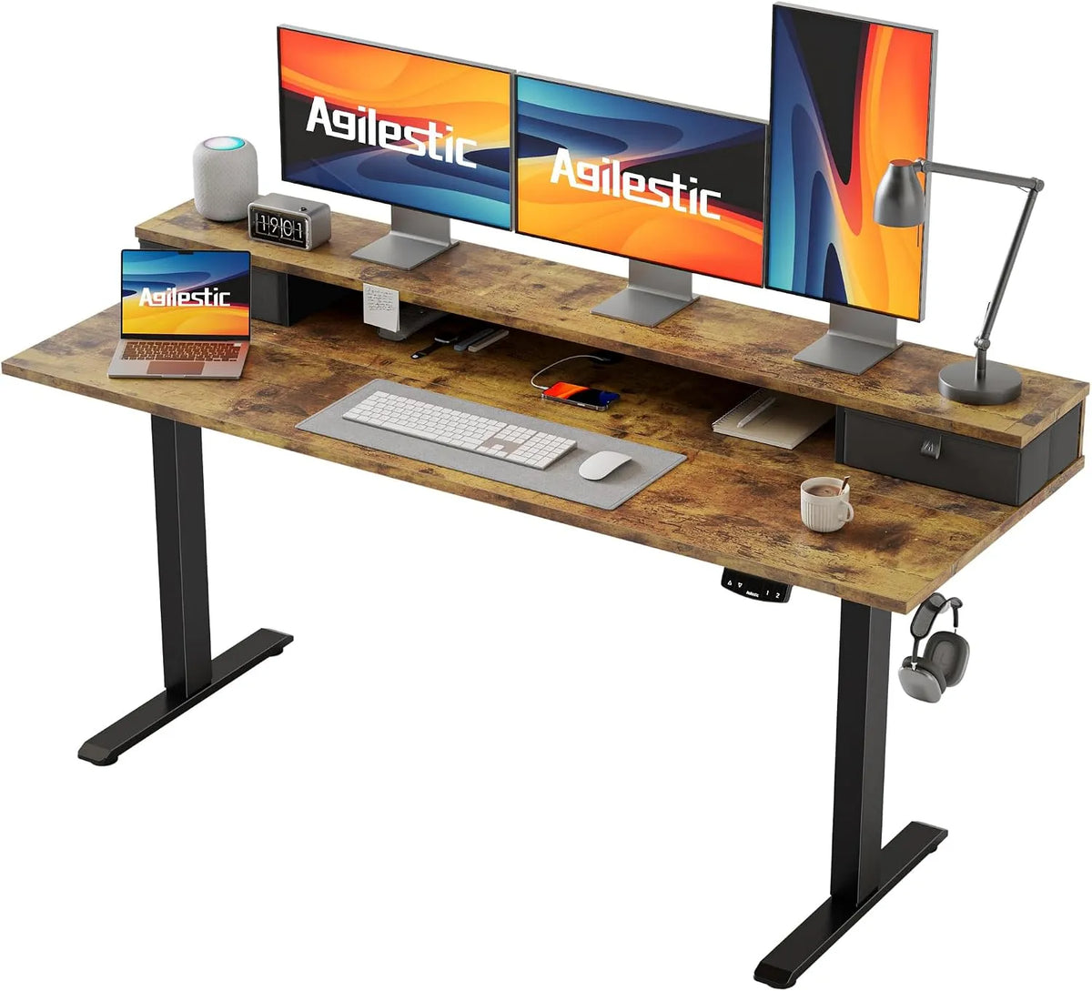 Biurko i stół komputerowy: z szufladami, do użytku domowego, 160 × 60 cm, brązowy