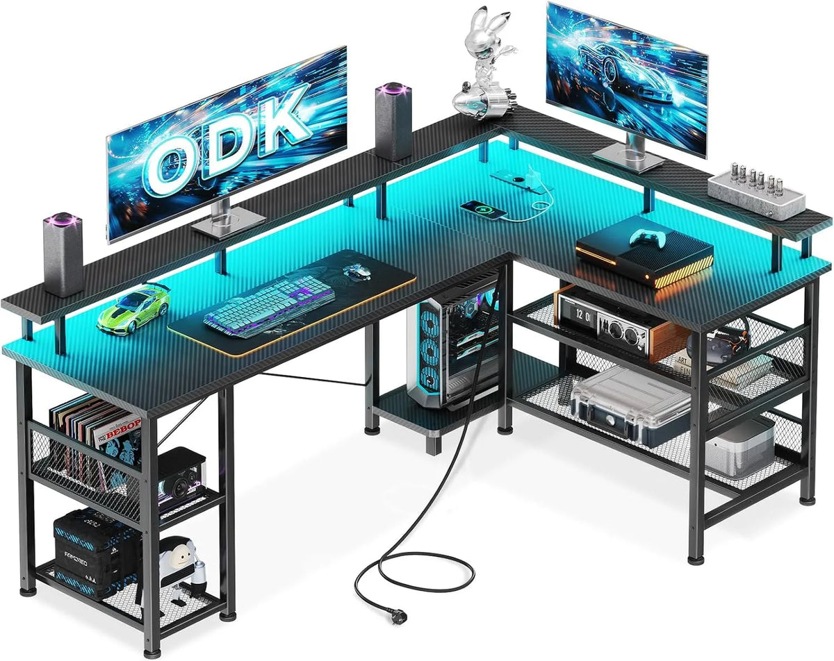 Biurko i stół komputerowy — z portem USB, wyświetlacz LED, 150 × 102 cm, czarny