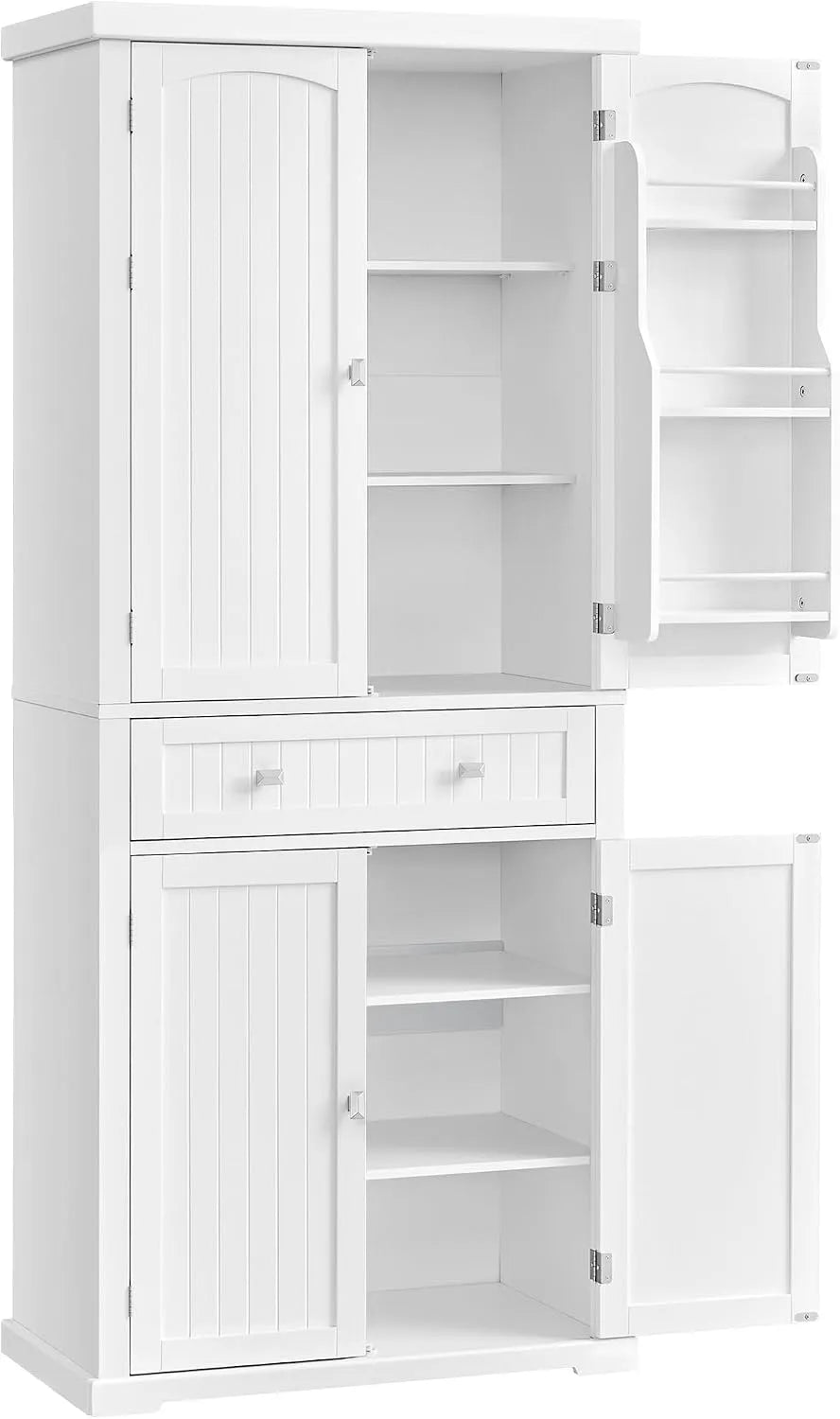 VASAGLE BBC561W21 Wysoka szafka kuchenna: wolnostojący, z szufladami, z półkami, regulowana konstrukcja, 40 × 76 × 182 cm, 6 p, biały