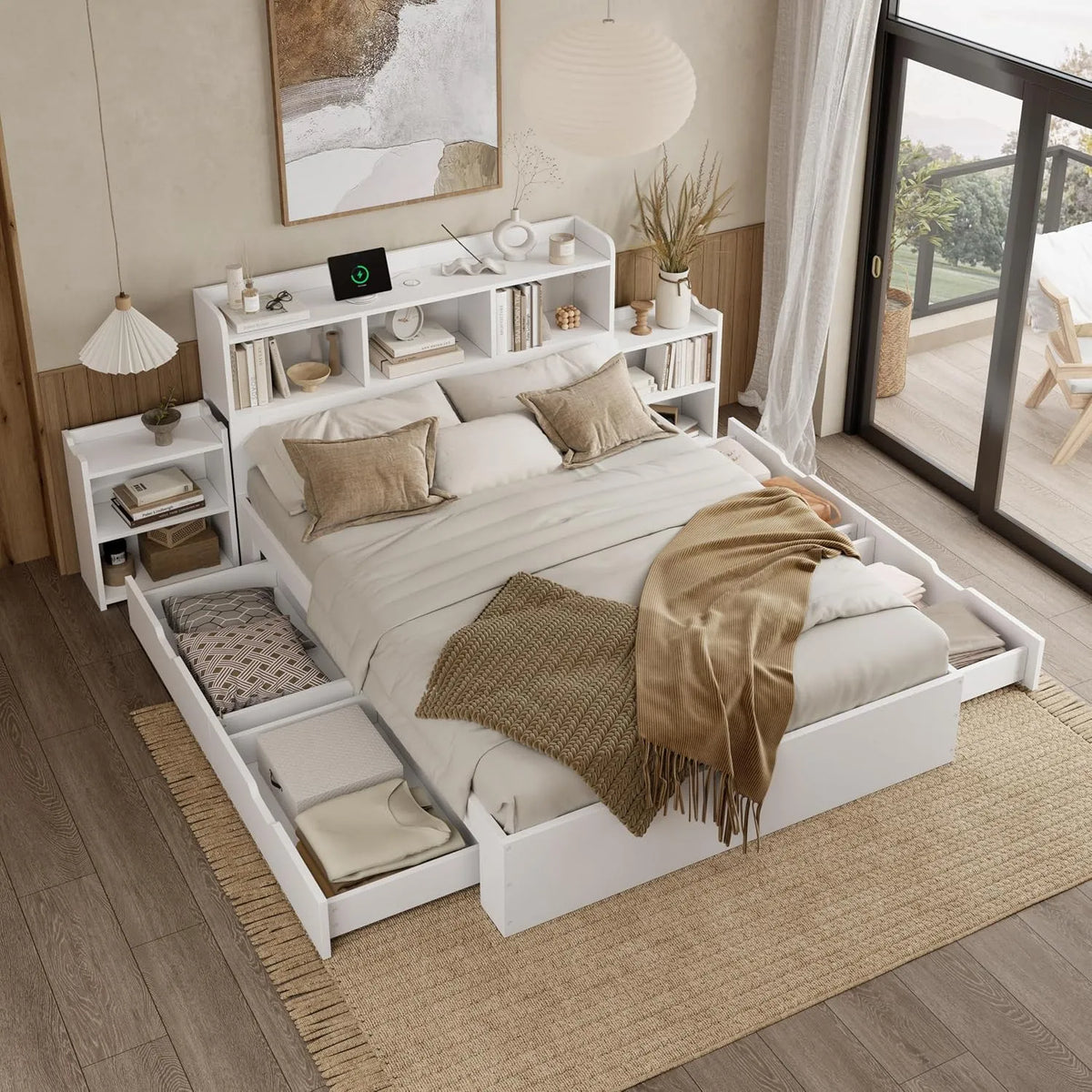 okwish Łóżko drewniane 140 x 200 cm – z drewna, z szufladami, z szafą, 140 × 200 cm