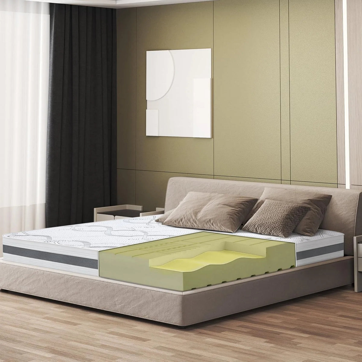 Materac – ujące, tapicerka materiałowa, 210 × 210, 20 cm, biały, tapicerka materiałowa