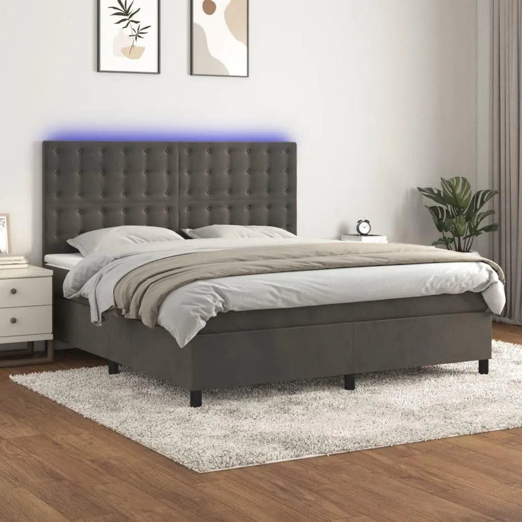 Łóżko kontynentalne z materacem i diodami LED — tapicerka aksamitna, wyświetlacz LED, 160 × 200 cm
