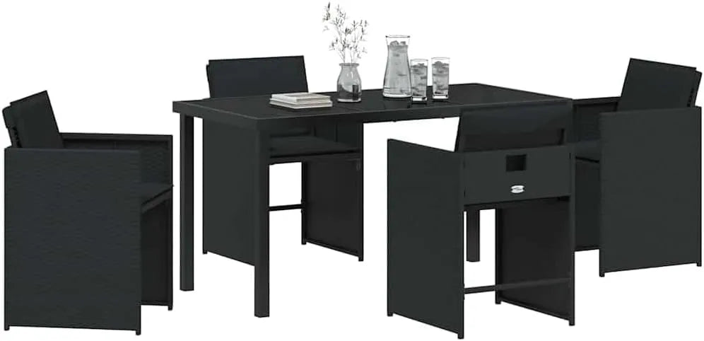 Zestaw do jadalni w ogrodzie z poduszką 5 pcs Czarny: z poduszkami, z technorattanu, lekka konstrukcja, 5 pièces