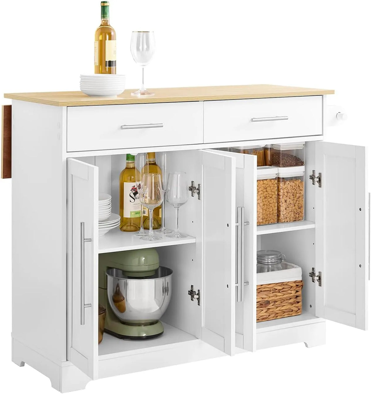 SoBuy Wyspa kuchenna na kółkach — FKW129-WN, z szufladami, 113 × 91, biały