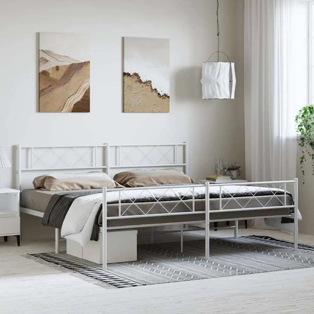 Rama łóżka i konstrukcja łóżka z metalu w kolorze białym – ze schowkiem, 183 × 213 cm, tapicerka materiałowa