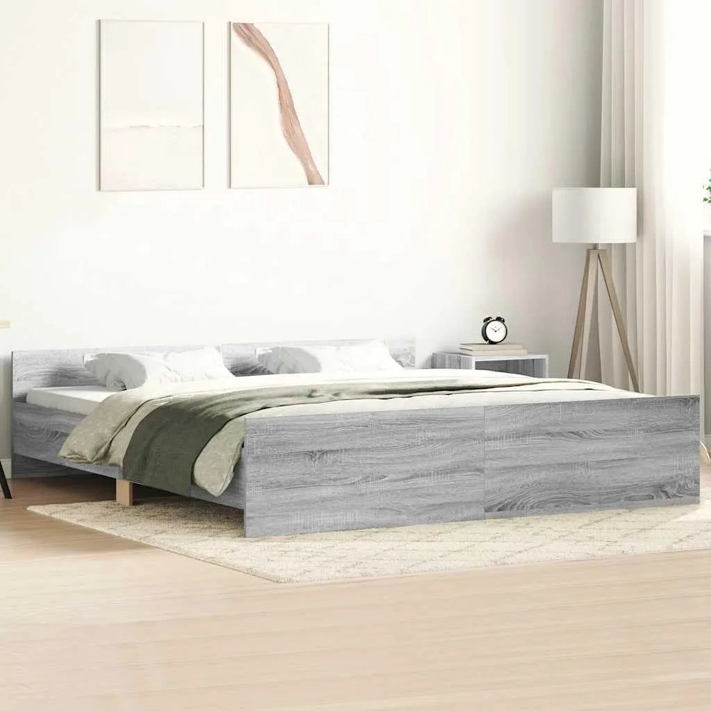 Rama łóżka i konstrukcja łóżka z zagłówkiem i podnóżkiem z materiału drewnopochodnego dla: z drewna, 160 × 200 cm, szary