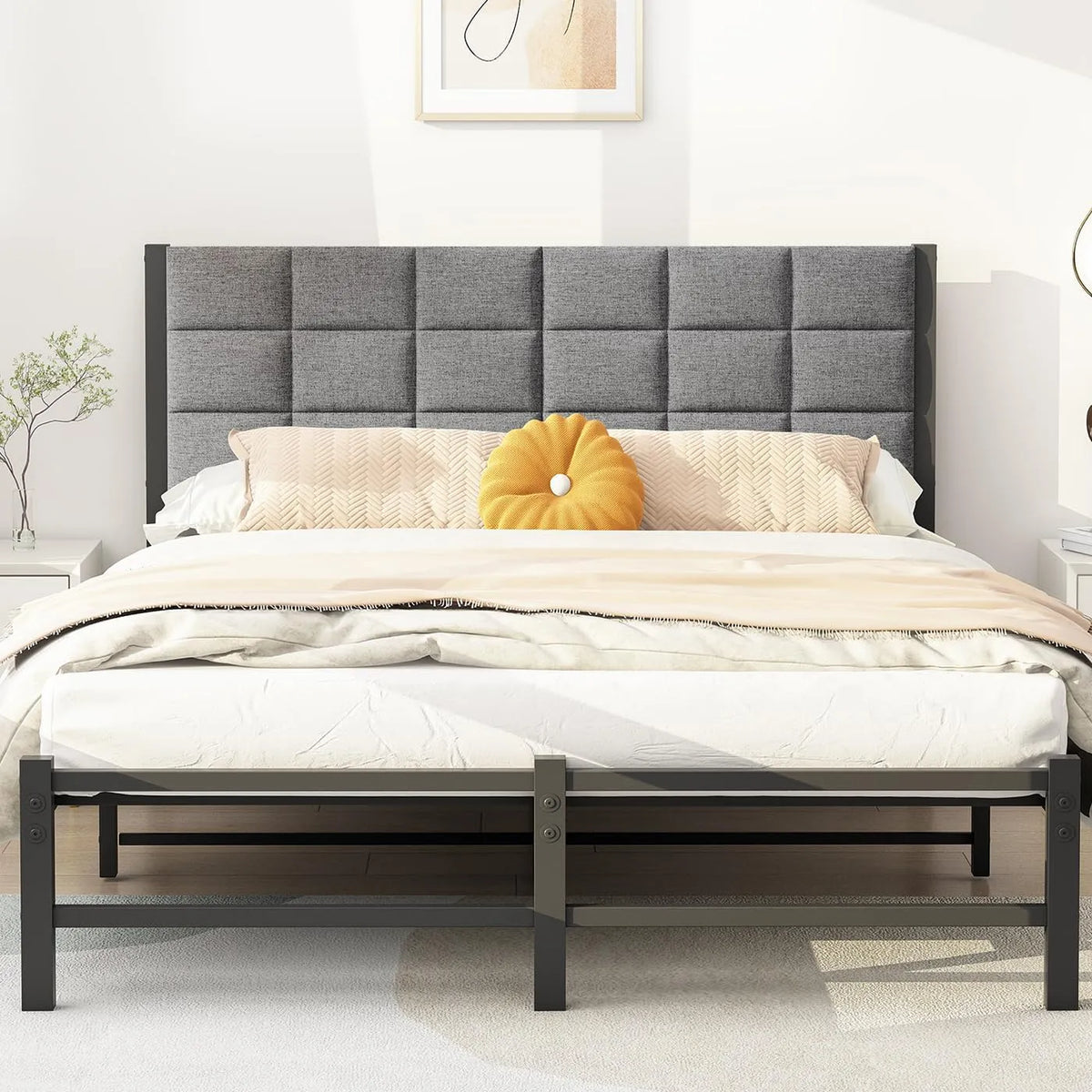 Tapicerowane 140 x 200 cm — ze schowkiem, 140 × 200 cm, 27 cm, z metalu, tapicerka materiałowa