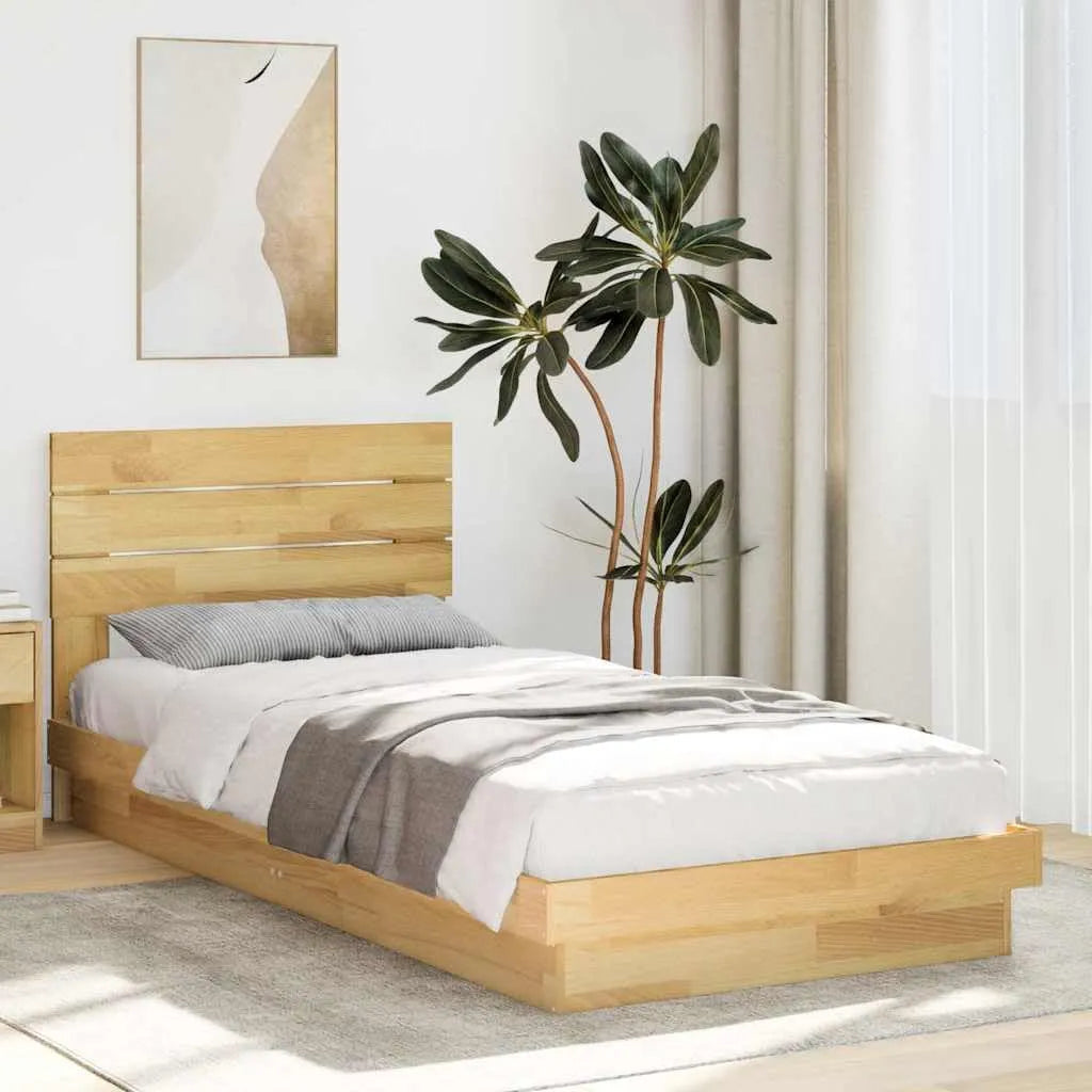 Łóżko z litego drewna dębowego bez materaca – z drewna, 75 × 190 cm, tapicerka materiałowa