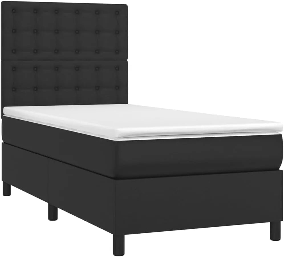 Łóżko kontynentalne z materacem i LED czarna ekoskóra 90x200 cm: wyświetlacz LED, 90 × 200 cm, czarny
