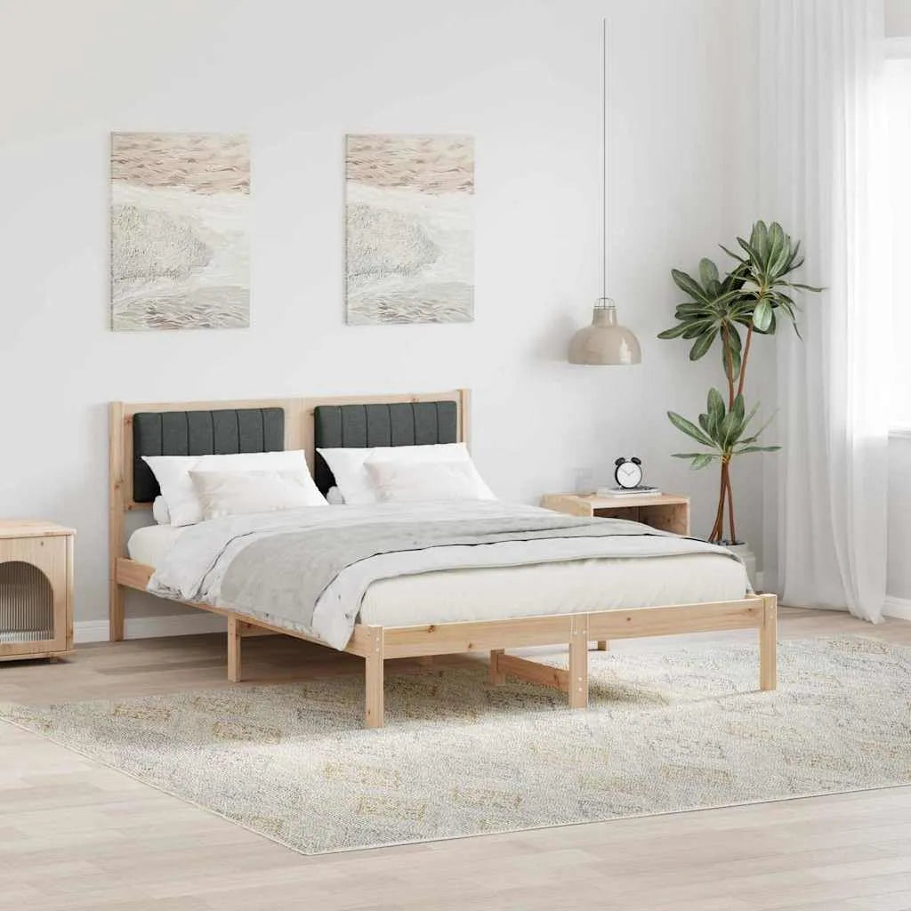 Rama łóżka i konstrukcja łóżka z wyściełanym zagłówkiem – z drewna, 140 × 200 cm, z litego drewna, tapicerka materiałowa