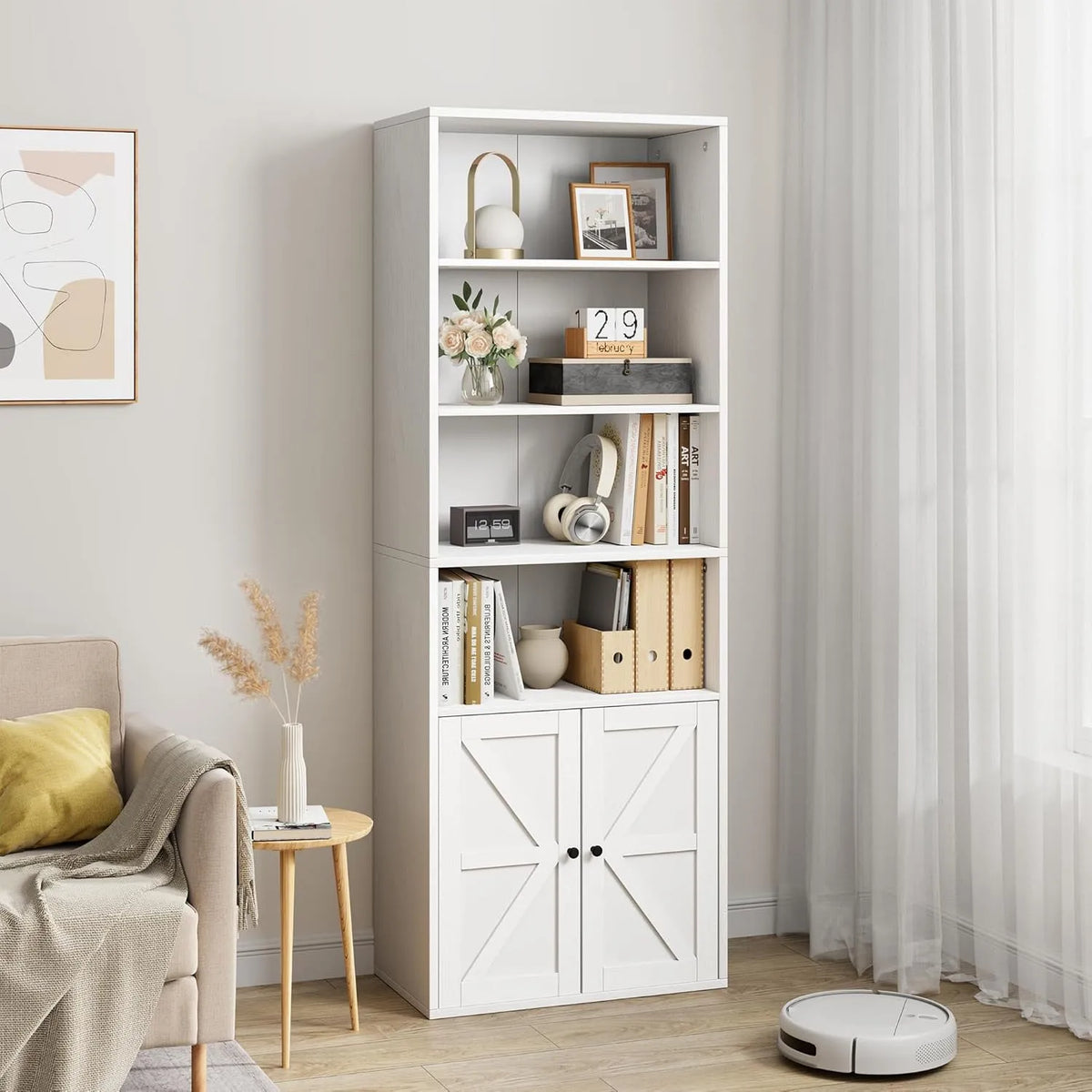 Regał na książki i regał stojący na książki – 6 poziomów, 60 × 30 × 181 cm, 30 cm, biały