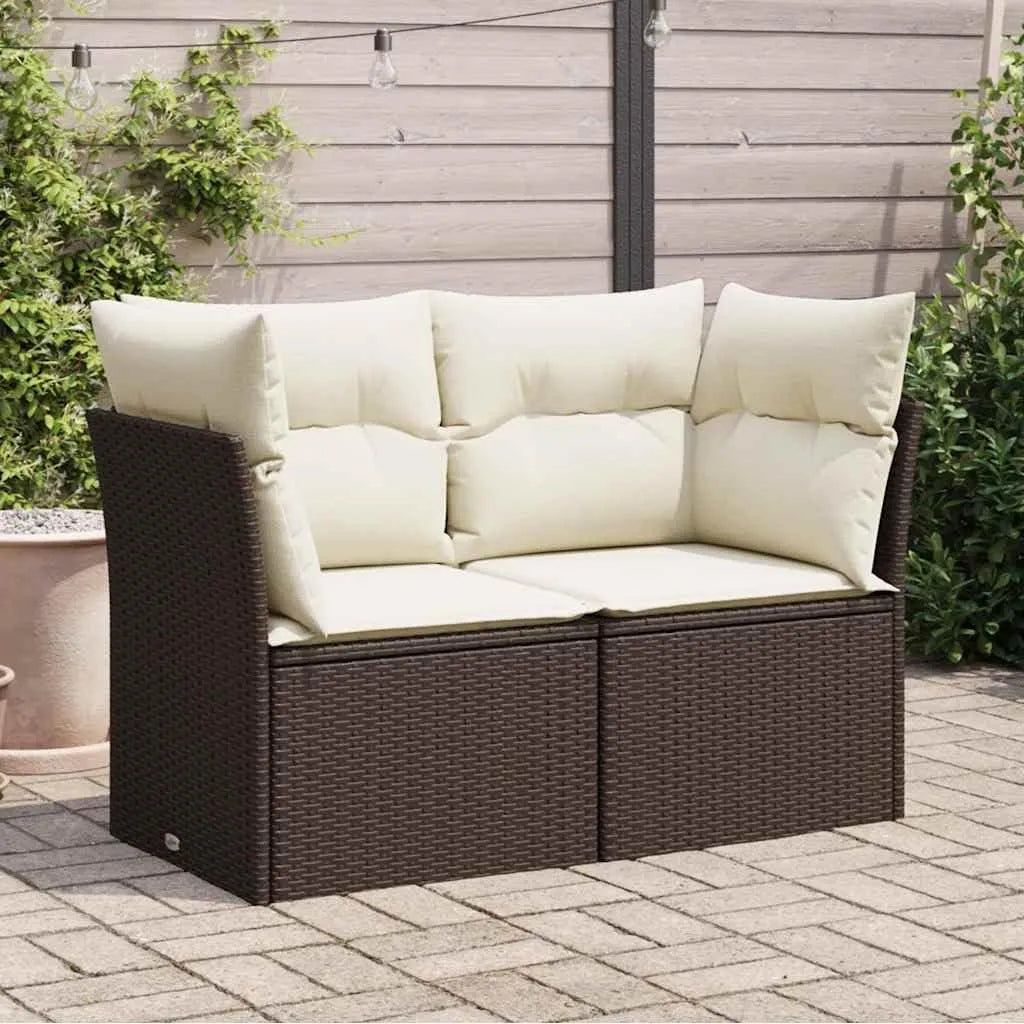 Sofa ogrodowa i sofa wypoczynkowa na taras — z poduszkami, z technorattanu, wodoodporna konstrukcja, 2-osobowa, 124 × 62 × 69 cm, brązowy