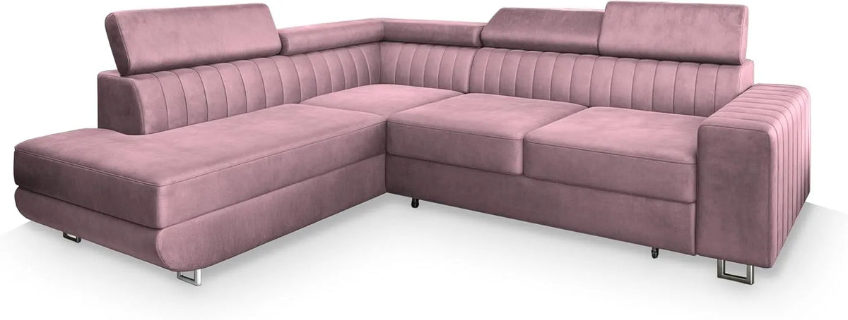 Sofa narożna — Wrzosowy, z funkcją spania, z pojemnikiem do przechowywania, rozkładana konstrukcja