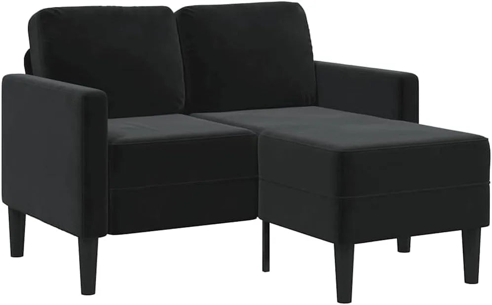 Sofa – w kształcie litery L, tapicerka aksamitna, 2-osobowa, 125 cm, czarny, z metalu
