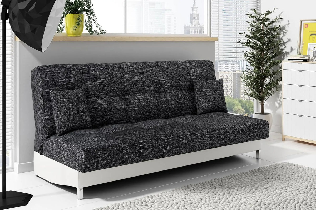 Sofa — z funkcją spania, z poduszkami, 3-Osobowa, 195 × 91 × 85 cm, czarny, z pojemnikiem do przechowywania, rozkładana konstrukcja