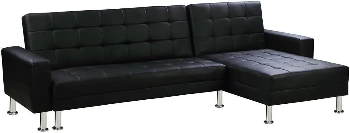 Kanapa narożna 'Theo' z możliwością zmiany układu lewostronny lub prawostronny: 258 × 82, 147 × 82 cm, czarny, rozkładana konstrukcja