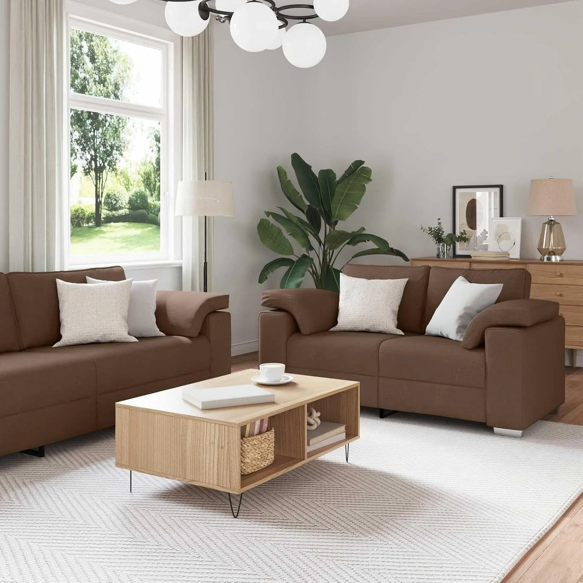 Sofa narożna: tapicerka materiałowa, 2-osobowej, 3-osobowej, brązowy, tapicerka materiałowa