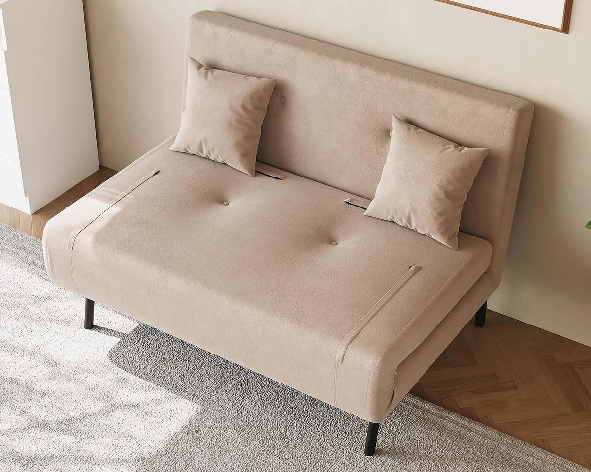 Sofa — z funkcją spania, z oparciem, z poduszkami, tapicerka aksamitna, 120 × 80 × 79cm, 3 w, składana konstrukcja, regulowana konstrukcja