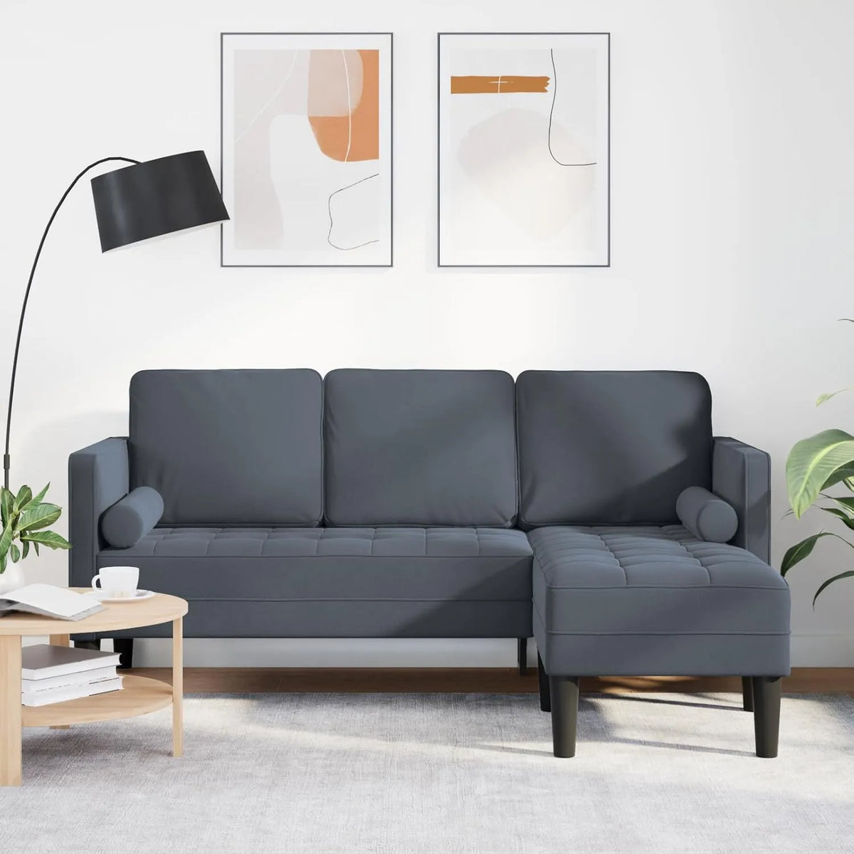 Sofa — w kształcie litery L, tapicerka aksamitna, 3-osobowa, 160 cm