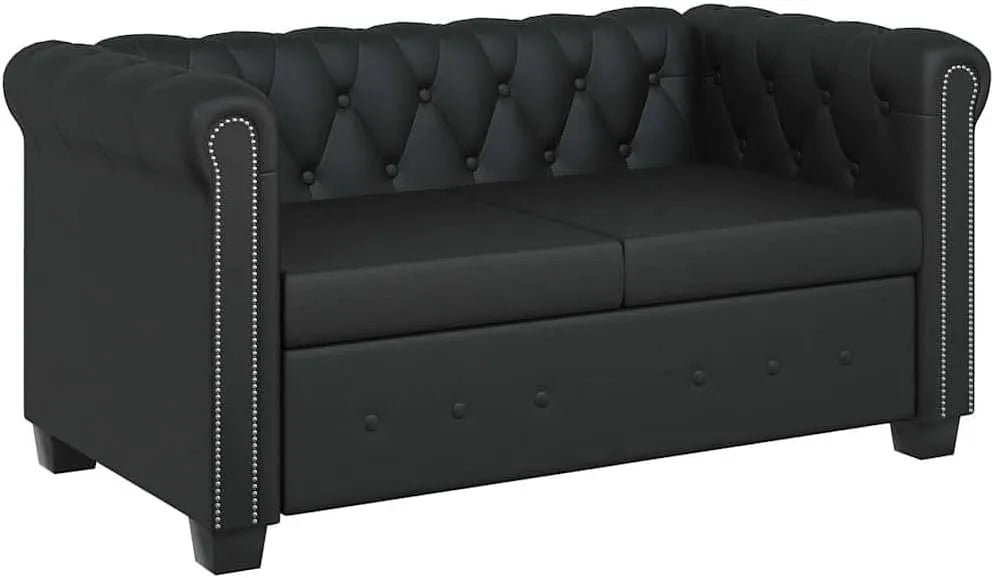 Sofa: 2-osobowa, czarny, tapicerka skórzana