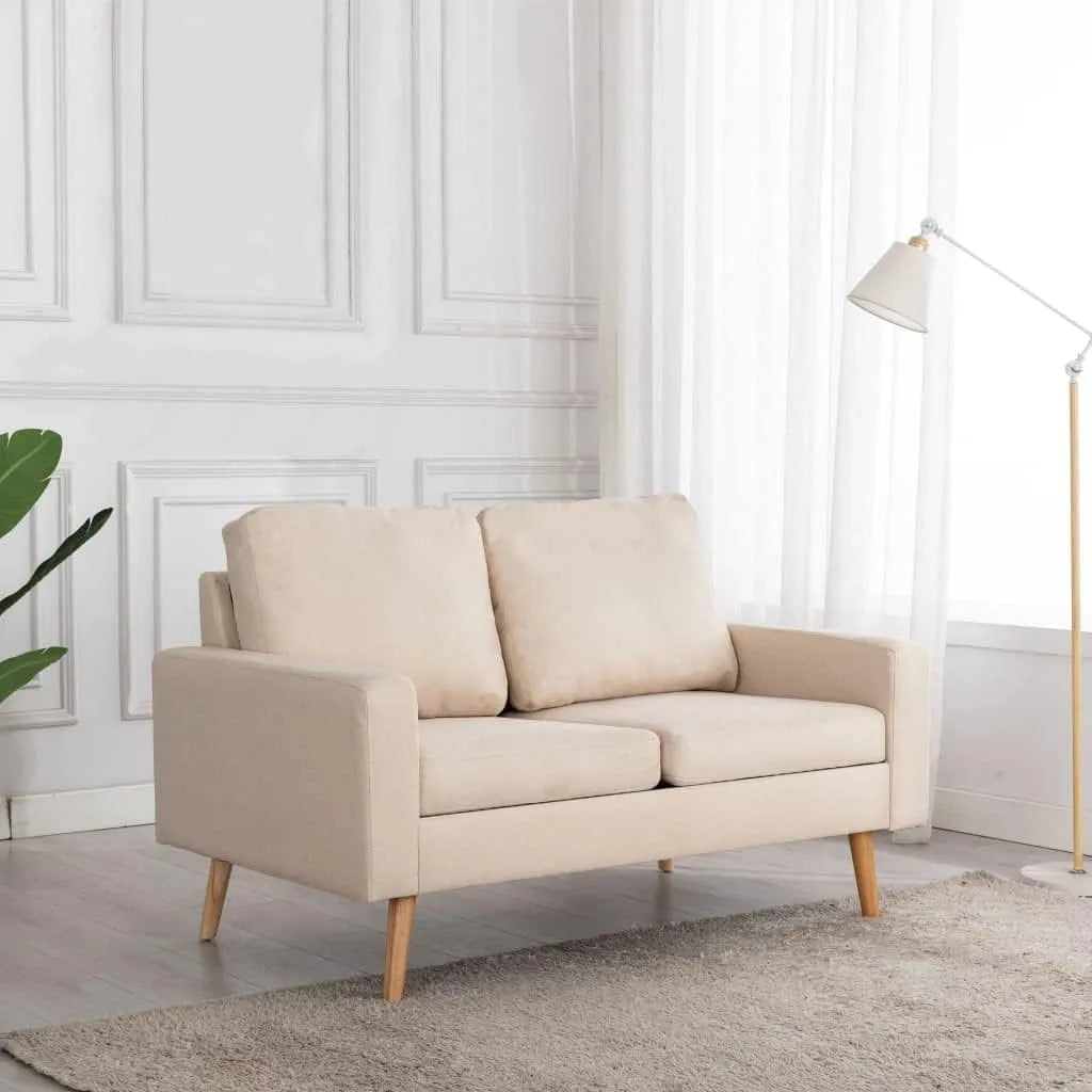 Sofa – tapicerka materiałowa, z drewna, 2-osobowa, z litego drewna, tapicerka materiałowa