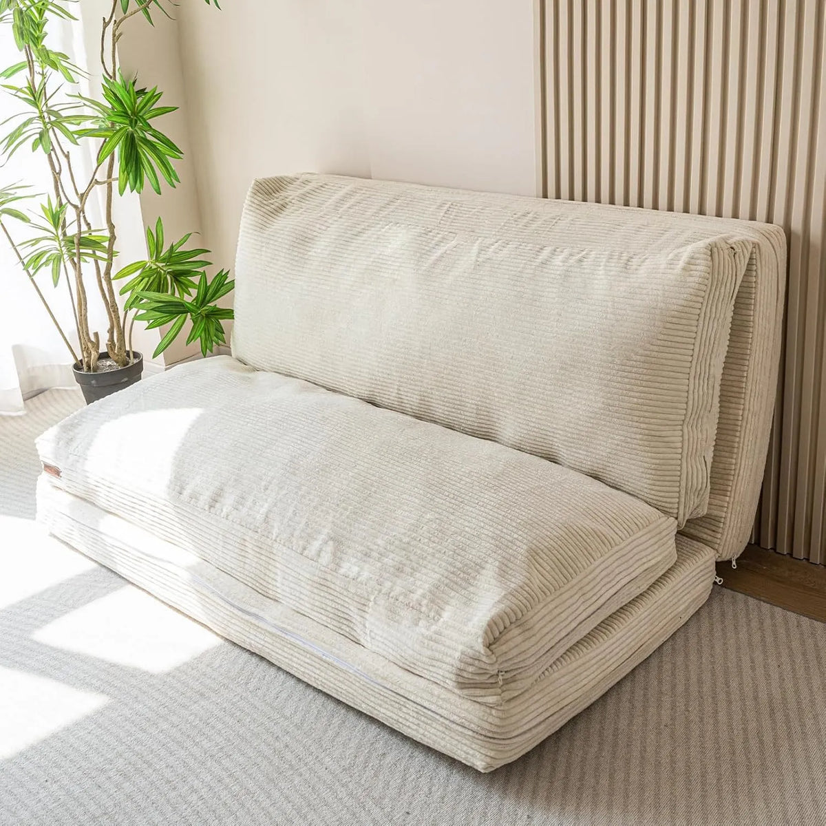 Sofa – ze sztruksu, wypełnienie piankowe, składana konstrukcja, 100 × 240 cm, beżowy