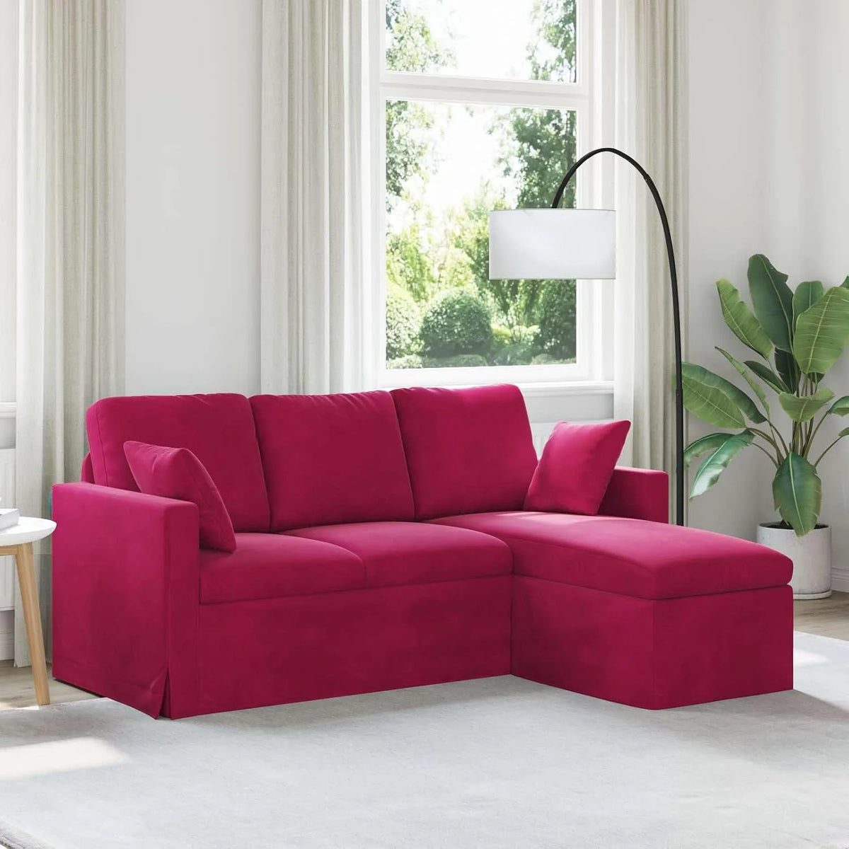 Sofa – z poduszkami, tapicerka aksamitna, czerwony, z metalu