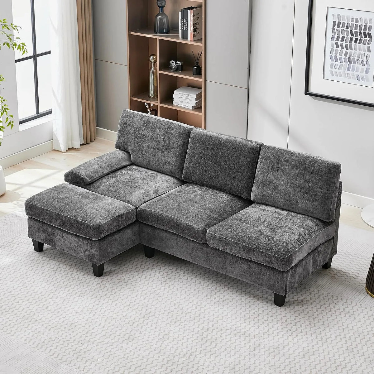 Sofa narożna – w kształcie litery L, 3-osobowa, 194 × 118 × 81 cm, szary