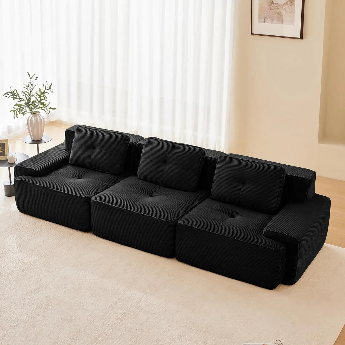 Sofa: modułowa konstrukcja, wypełnienie piankowe, 3-osobowa, czarny