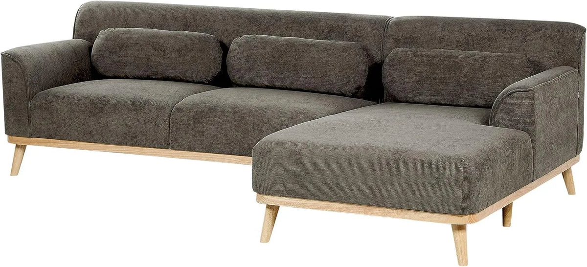 Sofa narożna — ze sztruksu, z drewna, styl retro, 3-osobowy