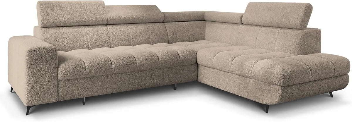 Sofa narożna – Beżowy, z funkcją spania, z pojemnikiem do przechowywania, rozkładana konstrukcja