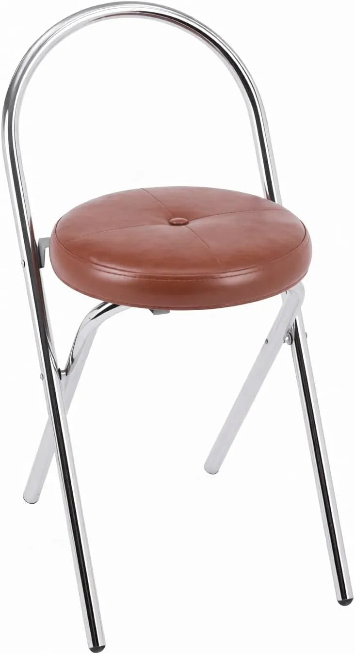 Balama Taboret metalowy – z oparciem, składana konstrukcja, 55 × 30 × 30 cm, 150 kg, brązowy, tapicerka skórzana