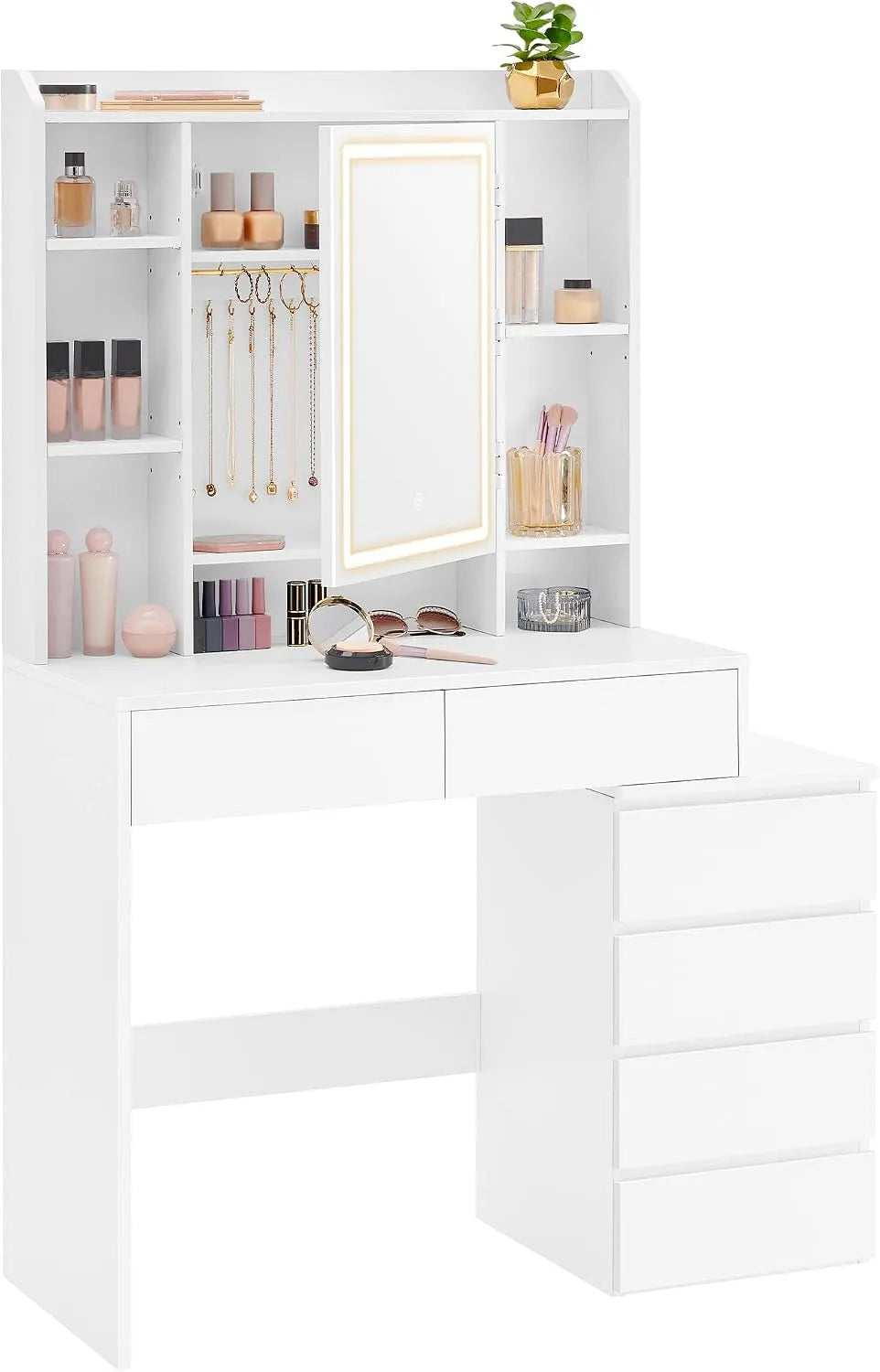 VASAGLE RDT124WB01 Kolekcja KAILYN – z szufladami, z półkami, regulowana konstrukcja, wyświetlacz LED, 40 × 98, 3 × 145 cm, biały, z półkami