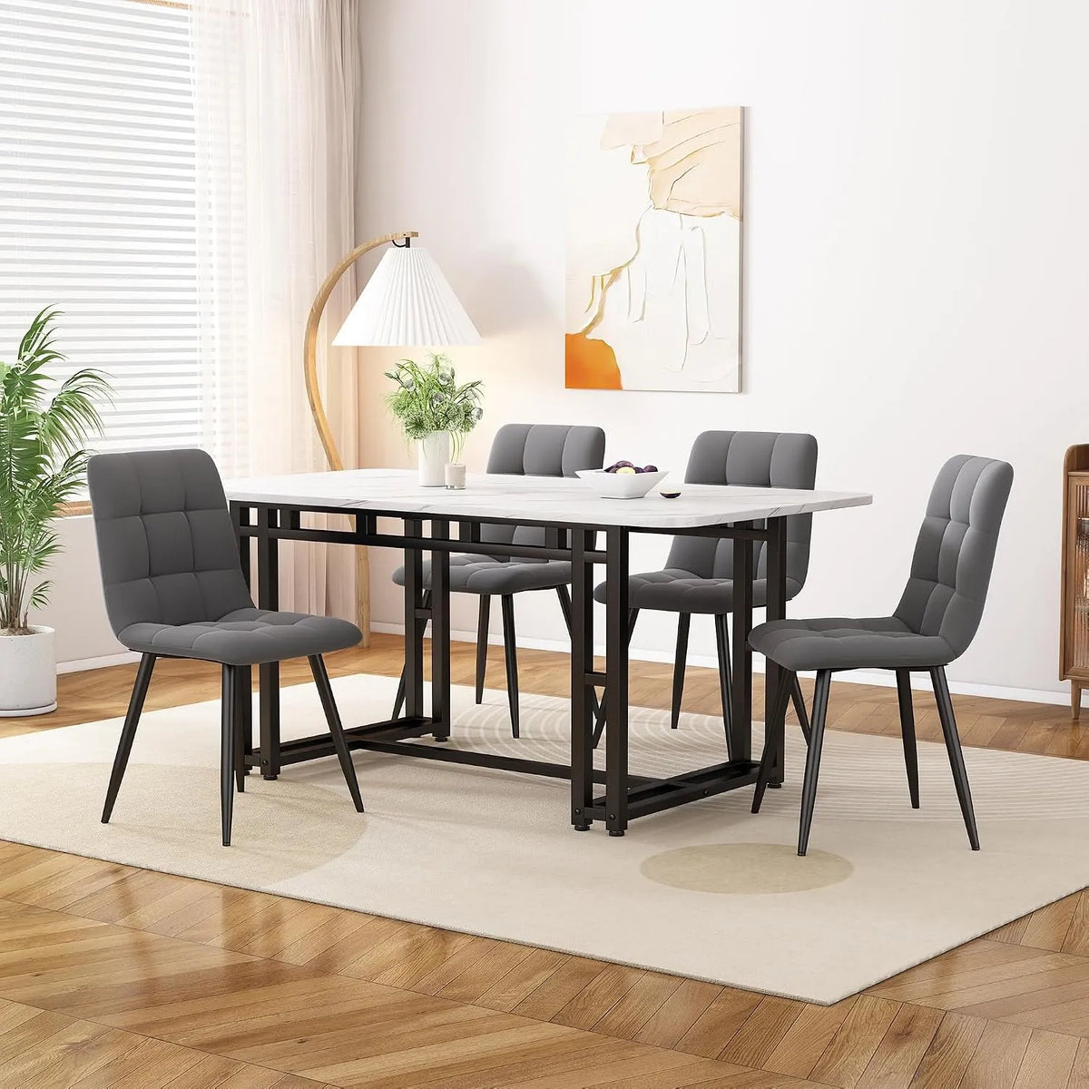 Generisch Czarny zestaw stołów do jadalni z 4 aksamitnymi krzesłami: tapicerka aksamitna, 120 × 70 cm, z metalu, tapicerka materiałowa
