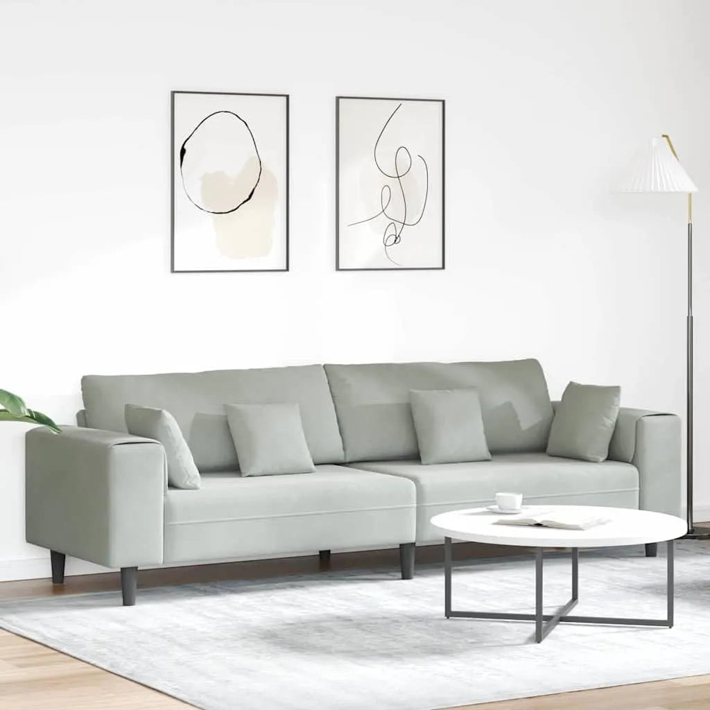 Sofa — z podłokietnikami, z poduszkami, tapicerka aksamitna, 250 cm