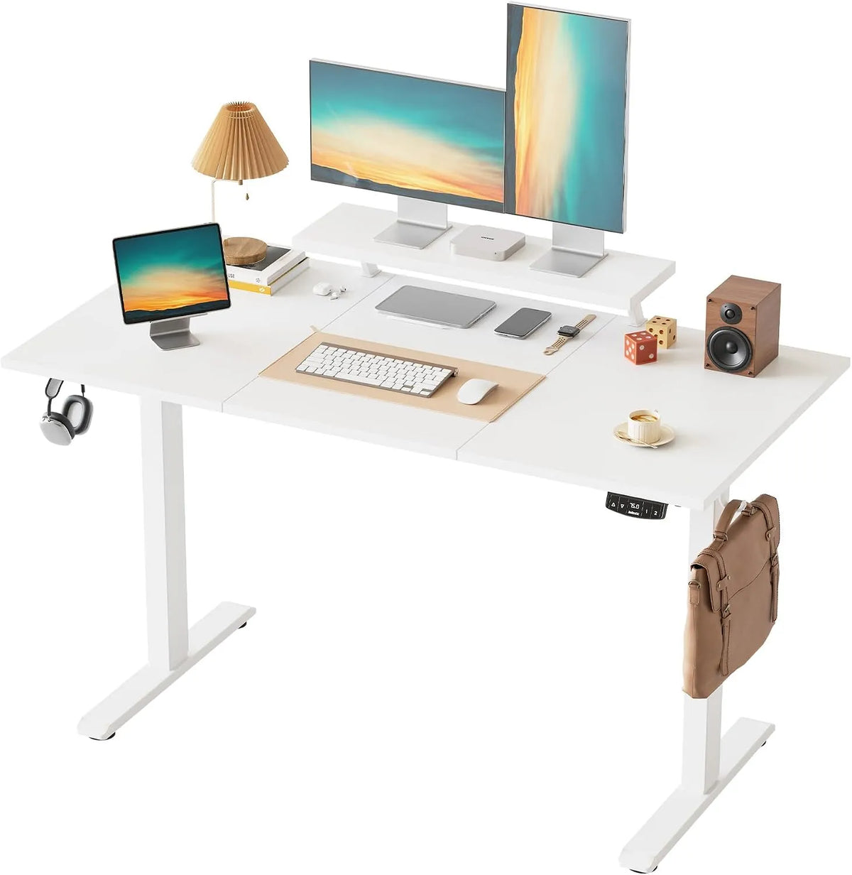Biurko i stół komputerowy: regulowana konstrukcja, 140 × 60cm, biały, regulowana wysokość