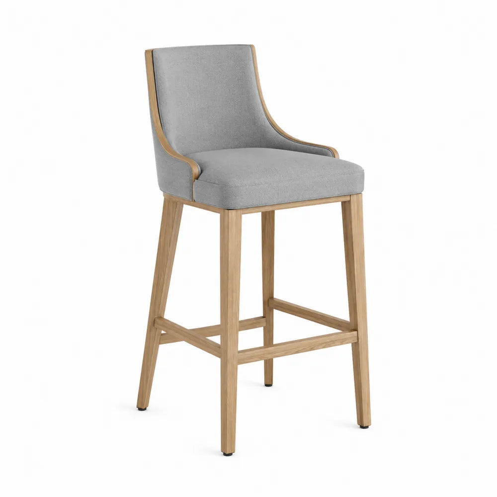 Hoker drewniany z tapicerką z tkaniny szary 108 cm