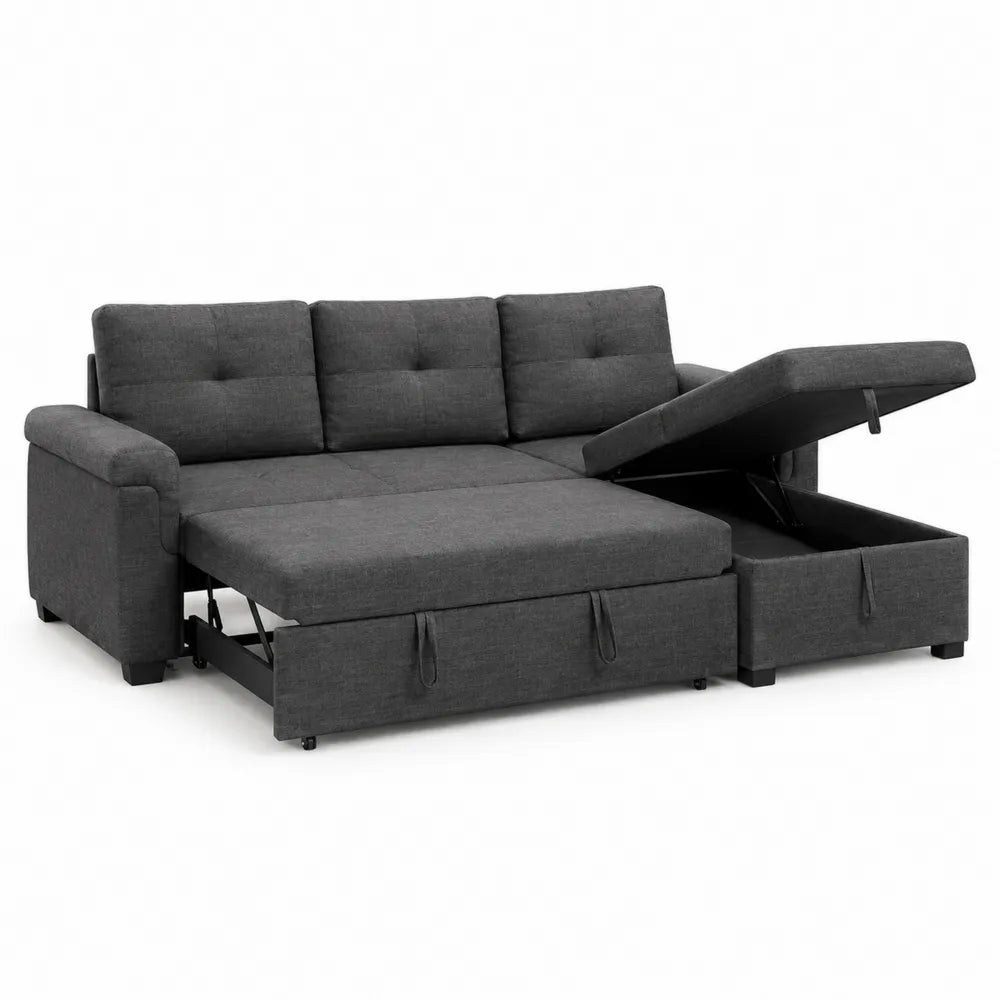 Sofa modułowa rozkładana z pojemnikiem tkanina szara 230x150x90 cm