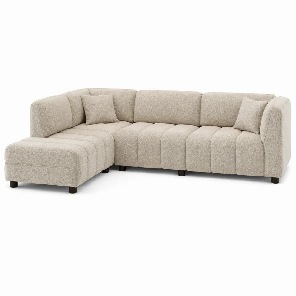 Narożna sofa modułowa z tkaniny bouclé beżowa 300x200 cm