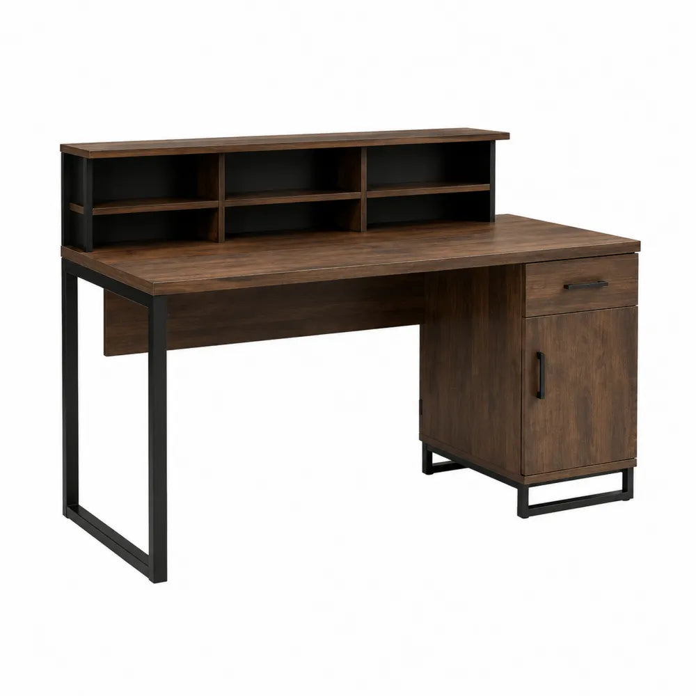 Biurko drewniane z metalową ramą, brązowo-czarne 140cm